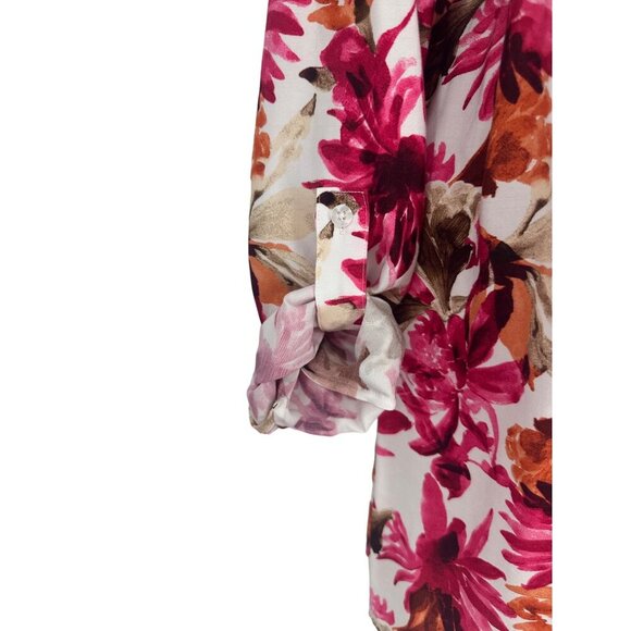 Chico's Womens Pink Floral Collared Button Up Roll Tab Sleeve Size 1 US M - Picture 8 of 13
